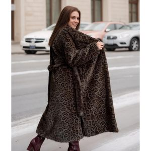 Abrigo de Invierno para Mujer, Cálido y Elegante, con Estampado de Leopardo, Cuello de Piel Sintética de Visón, con Cinturón, para Uso en Exteriores - Product Image 5