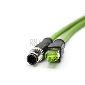 Female M12 Ethernet Cable LAN with D-Code to RJ45 Connector IP68 Waterproof 4-Pin Cat6A Cat5A Sensor Type 3/2/12 Pin Options