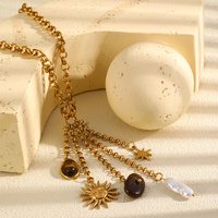 Collier en acier inoxydable avec pendentifs en pierre/perle/soleil pour femmes, accessoires imperméables 18K, bijoux de mode pour le cou