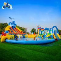 Parc aquatique gonflable mobile avec toboggan et piscine, grand toboggan aquatique gonflable pour enfants et adultes