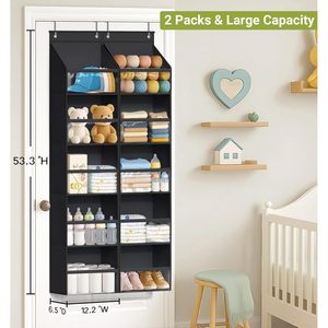 Over The Door Organizer 10 Pockets Large Capacity Hanging Storage For Baby Clothes Diapers And Essentials Pure <b>Black</b> Fabric - Product Image 2