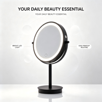 Miroir de courtoisie rond en gros avec éclairage LED, luminosité réglable, rechargeable, logo et emballage personnalisés disponibles
