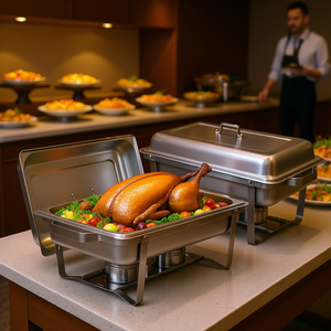 Set di Chafing Dish Rettangolari in Acciaio Inox da 8 Qt, Confezione da 2, Attrezzatura per Mantenere Caldi gli Alimenti per Buffet - Product Image 2