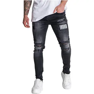 Wholesale Custom Private Label Ripped Mens Jeans Denim Stretch Distressed Skinny Black Jeans For Men Hommes Men'S Jeans