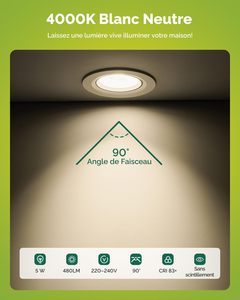 Fondiiz 5W LED Einbau-Flachstrahler 480LM Neutralweiß Wasserdicht IP44 Badezimmer/Decken-Lochdurchmesser - Product Image 5