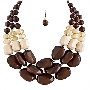 Meilleur collier vintage multicouche perlé pour femme, design élégant, en résine plaqué or, ensemble de bijoux fantaisie pour fête et mariage - Product Image 1