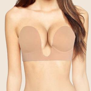 Siyah eti tek parça derin u-tarzı dikişsiz görünmez sütyen Push-Up bardaklar ile seksi baskı nefes Hipster külot ince kalınlık - Product Image 1