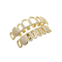 Vente en gros de fausses dents personnalisées, micro-incrustées de zirconium, style punk, Halloween, cosplay, gros bijoux dentaires dorés