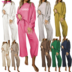 Dear-Lover Großhandel Maßgeschneidertes Grafik-Print Strukturiertes Geripptes Winter Zweiteiler-Set für Damen mit Locker Sitzender Hose und Oberteil - Product Image 1