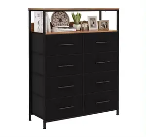 Cabinet,Living Room Cabinets,Industrial Drawers Dresser with 1 Opening Shelf and Wooden Top 8 Drawers Black Dresser for Bedroom
