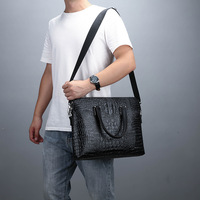 Sac d'ordinateur portable pour homme de style professionnel, en cuir PU, motif crocodile, sac à bandoulière pour homme, grande capacité, sacoche de bureau pour homme