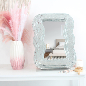 20x15 inch sequined gương lượn sóng hình chữ nhật Bạc Thủy Tinh khảm Máy tính để bàn trang điểm trang trí gương - Product Image 1