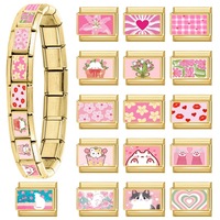 Set Gelang DIY Baja Anti Karat Bertema Pink dengan Hiasan Bunga, Hewan, Huruf, Kreatif, Dapat Disesuaikan, Bergaya, untuk Pemakaian Sehari-hari
