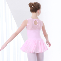 Gaun Leotard Balet Tanpa Lengan Warna Pink untuk Anak Perempuan dengan Renda dan Jaring, Rok Chiffon untuk Latihan & Pertunjukan