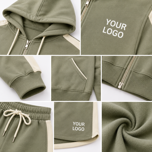 Custom Logo Two Piece <b>Set</b> Women Clothing Zip Up Hoodie Drawstring Shorts Casual Outfit OEM ODM Wholesale - Product Image 3