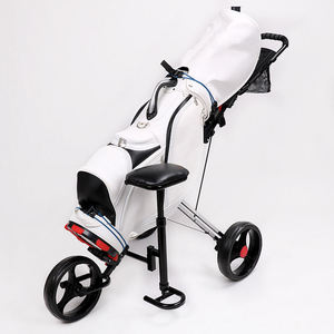 Chariot de golf pliable en aluminium à 3 roues, prix d'usine, avec porte-parapluie et siège - Product Image 1