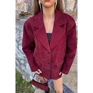 Blazer en velours bordeaux pour femme, veste décontractée à manches longues, manteau tendance - Product Image 2