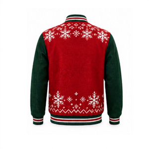 Chaqueta Varsity Navideña Cálida Diseñada con Tela Suave y Mangas en Contraste para Celebraciones Invernales - Product Image 3