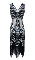 Robes de soirée pour femmes, style années 1920, vintage, Great Gatsby, double col en V, perles, paillettes, franges, art déco, robe de bal, polyester