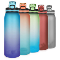 Bouteille d'eau en plastique de qualité alimentaire avec marqueur de temps, échelle de mesure, couvercle à verrouillage rapide, poignée de transport, anti-fuite, portable pour le camping et la salle de sport