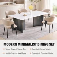 Table à manger en marbre blanc, style moderne minimaliste, bord arrondi, base à double piédestal, meubles pour la maison