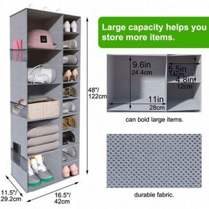 Multi-Purpose 10 <b>Shelf</b> Grey Fabric Hanging Closet Organizer with Drawers for Living Room Warehouse and Supermarket Use - Product Image 3