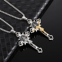 Support Oem/Odm Vintage Gothique Croix Pendentif Religieux Saint Benoît Collier Chrétien Jésus Crucifix Croix Collier