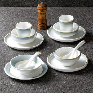 Xiangyuan <b>melamine</b> tableware commercial hot pot restaurant set, four-piece imitation porcelain bowl, <b>plate</b>, dish, cup and spoon - Product Image 1