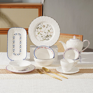 ชุดจานเซรามิกลายดอกกุหลาบสไตล์ฝรั่งเศส<span class=keywords><strong>โบราณ</strong></span> สำหรับเทศกาล โรแมนติก ใช้กับไมโครเวฟได้ ชุดจานชามสำหรับซุป - Product Image 2