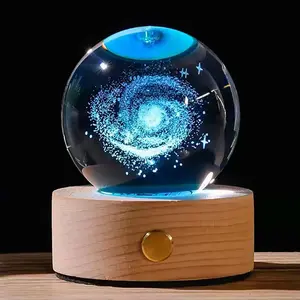 6cm 8cm 3D boule de cristal cristal lune planète veilleuse galaxie boule de cristal lampe de table avec pleine couleurs charge Base tactile
