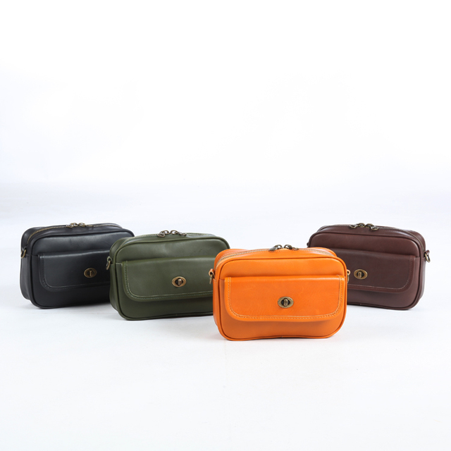 Fashion Stylish Cow Leather Vegetable Tanned Leather Shoulder Camera Bag with Chain Strap BR6215