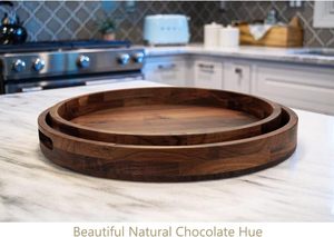 Bandeja Redonda Extra Grande de Madera de Nogal Negro de 18 Pulgadas con Asas para Té, Café, Bandeja Decorativa Circular Clásica de Madera para Servir - Product Image 4