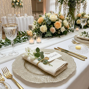 Assiette de présentation ronde texturée en verre or champagne de 13 pouces, bord ondulé irrégulier, pour décoration de table de mariage, vente en gros - Product Image 4
