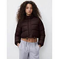 Veste courte matelassée pour femme, hiver, manches longues, coupe-vent avec cordon de serrage