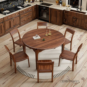 طقم كرسي وطاولة مستديرة من خشب الجوز قابلة للتمديد إلى طاولة مستطيلة متعددة الوظائف خفيفة فاخرة - Product Image 6