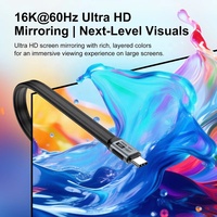 Kabel Data Premium Pendek 0.1m/0.33ft Flat Support 16K/60HZ PD 240W 5A 80Gbps USB5.0 Tipe C ke Tipe C Pengisian Daya Super Cepat