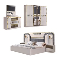 Nouvelle conception de chambre à coucher turque complète, ensembles de luxe pour lit king size, 5 pièces, cadre en bois double, ensemble de meubles de chambre à coucher modernes