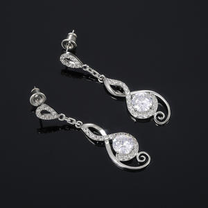 Orecchini Pendenti E658 Placcati in Oro Bianco con Cristalli e Strass, Gioielli Classici da Sposa per Donne - Product Image 6