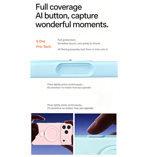Shockproof Silicone Al Button Phone Case with Magnetic Holder Phone Case for iPhone 17 Air 16 15 14 13 12 11 18 Pro Max