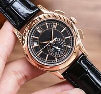 Montre pour homme, cadran multicolore, boîtier en or rose, fonction chronomètre, affichage de la date, bracelet en cuir de crocodile