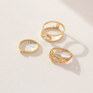 Ensemble de trois bagues à la mode en alliage d'or, bagues ouvertes avec incrustation de cristal, bijoux cadeaux pour femmes - Product Image 3