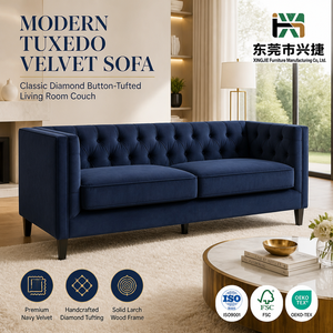 Sofá Seccional Tapizado en Terciopelo Azul Marino Moderno Xingjie, Sofá en Forma <span class=keywords><strong>de</strong></span> L <span class=keywords><strong>con</strong></span> <span class=keywords><strong>Chaise</strong></span> Longue para Sala <span class=keywords><strong>de</strong></span> Estar, Venta al Por Mayor <span class=keywords><strong>de</strong></span> Fábrica - Product Image 1