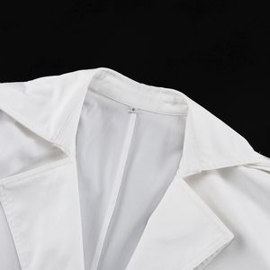 ODM OEM Custom Clothing Asymmetric Design Lapel Neck Snap Buttoned <strong>Belted</strong> Versatile Long <strong>White</strong> Trench <strong>Coat</strong> Women's Outerwear - Product Image 6
