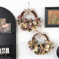 Guirnalda de Ratán Tejida a Mano con Flores Artificiales, Decoración de Pared Estilo Coreano, Flores Biónicas Premium, Decoración Colgante para Ventanas