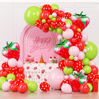 Nouvel ensemble de ballons fraise, guirlande arche, décoration de fête, chaîne de ballons en aluminium fraise, décoration d'anniversaire