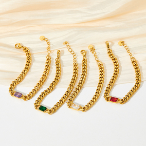 Set di gioielli <span class=keywords><strong>donna</strong></span> marchio CLIORO catena cubana di maiale naso piatto serpente impilamento 14K oro placcato cuore zircone bracciale in acciaio inossidabile - Product Image 5
