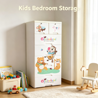 Armoire de rangement pour enfants en plastique avec tiroirs, imprimé animalier de dessin animé, en PP, organisateur de vêtements et de jouets pour enfants avec serrure