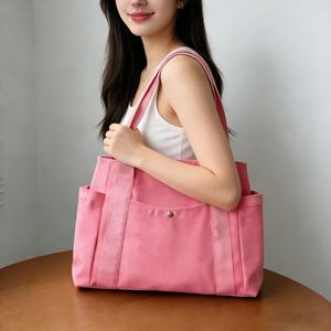 حقيبة تسوق قماشية صديقة للبيئة مطبوعة بشعار وحجم مخصص مع جيوب متعددة، حقائب حمل قطنية سادة للنساء لحمل البقالة على الكتف - Product Image 5