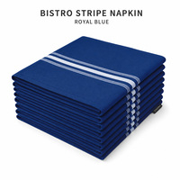 Servilleta de Bistro Azul Rey con Rayas Invertidas 18x22 240GSM, Teñida con Hilo, Poliéster Hilado, Hecha a Mano, Reutilizable, para Restaurantes, Hoteles y Uso Comercial