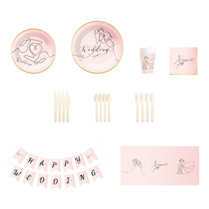 Juego de vajilla desechable para boda DAMAI, platos de papel rosa con diseño dorado para despedida de soltera, suministros para fiesta, para 8 personas - Product Image 5